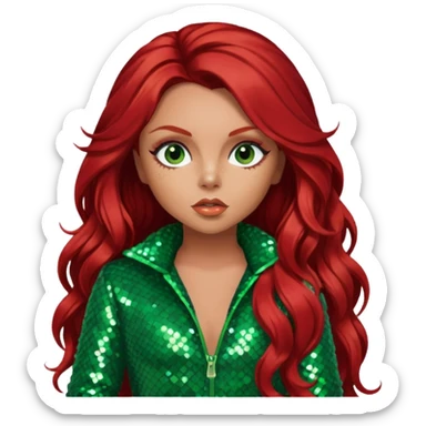 Jesy Nelson from Little Mix with long red hair, green sequin outfit sticker