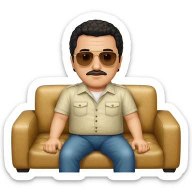 Pablo Escobar sitting on a sofa, with sunglasses, apple style emoji sticker