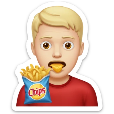 possessed guy eating a bag of chips sticker