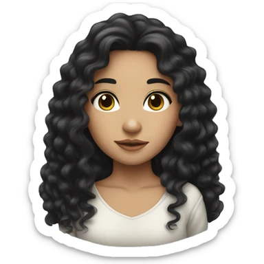 “A light-skinned girl with long, curly black hair that falls past her shoulders and long, dark lashes that are long” sticker