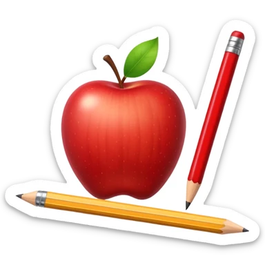 Pencil, ruler, and apple sticker