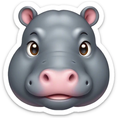 Cinematic Cute Hippo Portrait Emoji, Head tilted playfully and inquisitively, featuring a glossy slate-gray hide with a gentle sheen and round, sparkling eyes filled with curious charm, Simplified yet irresistibly adorable features, highly detailed, glowing with a warm, friendly glow, high shine, affectionate and serene, stylized with a touch of aquatic whimsy, bright and endearing, soft glowing outline, capturing the essence of a mischievous yet loving hippo, so playful it feels like it could splash out of the screen and into your arms! sticker