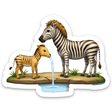 zebra and lion drinking water from pond sticker