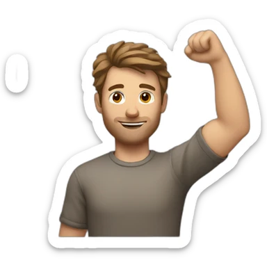 white European man brown hair Celebrating with an arm up sticker