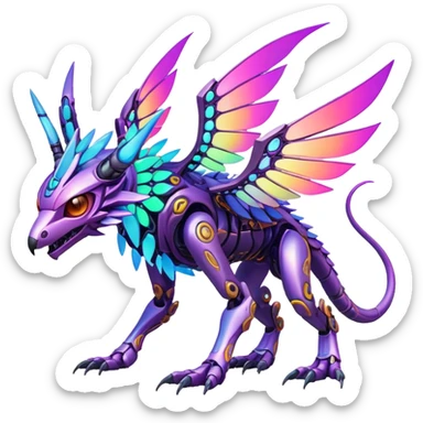  exotic warm-colored modern colorful neon-colored cyber-Fakémon-Digimon-Trico-creature sticker