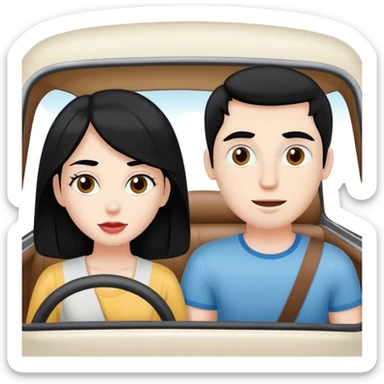 Two people man and woman on a road trip girl with black hair and white skin, man with brown hair and white skin  sticker