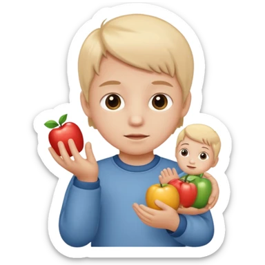 A Lil kid holding 6 7 on sticker