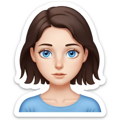 Brunette girl with blue eyes and shoulder lenght hair freckles on nose and under eyes sticker