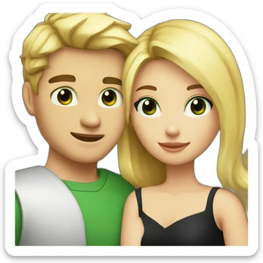 A couple of a girl with blonde hair and green eyes, and a man with black hair and black eyes, that are hugging sticker