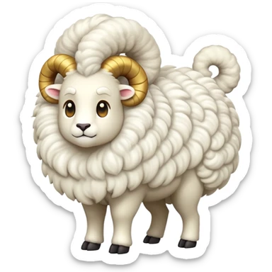 cinematic-[ram]-realistic-full-body-standing-emoji,-tail-flicking-lazily,-head-tilted-dramatically,-curly-[white]-fur,-simplified-yet-realistic-focused-features,-highly-detailed,-glowing-with-an-almost-sarcastic-glow sticker