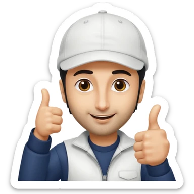 generate a pretty bratz emoji of ranbir kapoor wearing a white cap and doing a thumbs up sticker