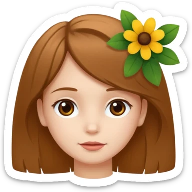 Ein braunhaariges Mädchen (glatte Haare ) mit einen Blume hinter dem ohr lange haare zur Seite kuckend Blume hinter dem rechten Ohr so das man es sieht zur Seite schauen soll das Mädchen also sieht man das Mädchen von der rechten Seite  sticker