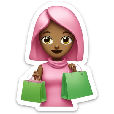 cute light brown with green eyes wearing pink surrounded by pink shopping bags sticker