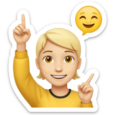 A normal smiling yellow emoji like the basic iPhone one's pointing to its head like it has a great idea sticker