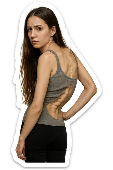 fai immagine identica ma di una donna con capelli lunghi, iperrealistico 4k, postura storta con spina dorsale storta sticker