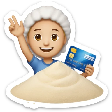 Happy emoji with credit card in hand and a pile of flour sticker