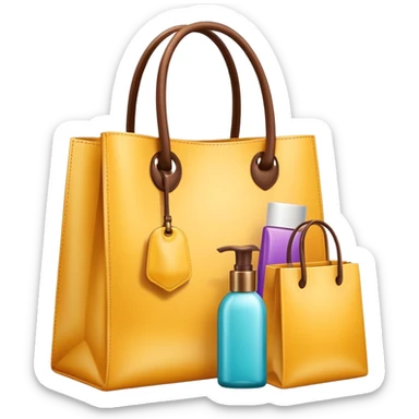 emoji of luxury brand labeled beauty products near shopping bag
 sticker