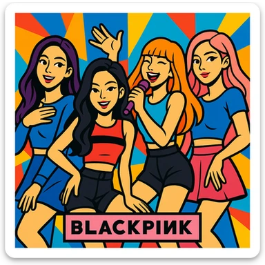 Blackpink K-pop group, stylized group portrait, vibrant, energetic, modern pop art style sticker