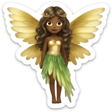 big wings, Beautiful, fairy, gold, brown, dark green, green, long hair sticker