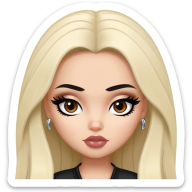 pretty bratz baddie, black eyeliner, medium white skin,  black long hair, dark brown eyes sticker