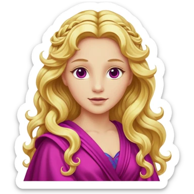 Venus from The Olympians with long golden blonde wavy hair, magenta stola sticker