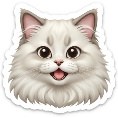 cinematic-adorable-big-eyed-fluffy-ragdoll-cat-portrait-emoji,-head-tilted-playfully-with-a-cute,-exaggerated-yawn,-white and grey fur,-simplified-yet-irresistibly-cute-features sticker