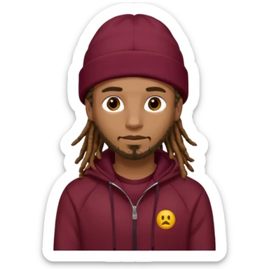 Animate a caramel skinned male with brown dreads and a tan beanie with a burgundy tracksuit on sticker