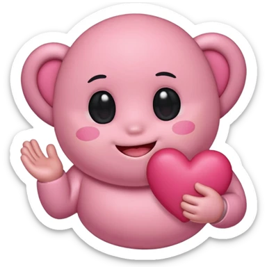 create a chibi sticker of Kirby smiling with a heart in his hands sticker
