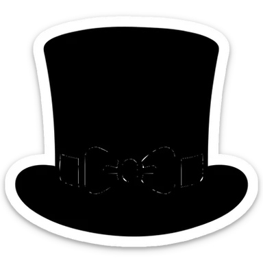 A minimalist black top hat slightly tilted, with a ribbon bow in #C5343C color on the brim. Solid fill, soft shading to give depth, elegant and slightly stylized. Flat modern design with a touch of sophistication. sticker