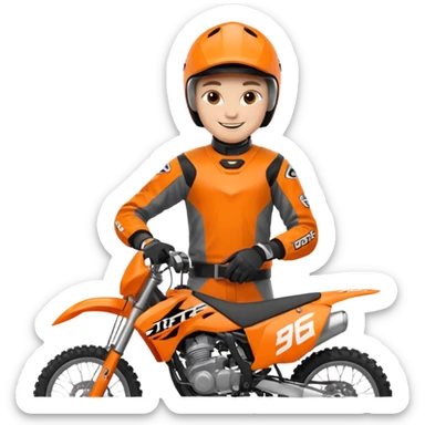 dirtbike rider in orange gear signing autographs sticker