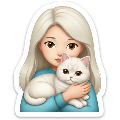 filipina girl snuggling ash white Persian cat sticker