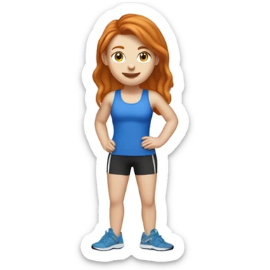 Ginger straight haired white girl in blue sports bra and leggings and birkenstocks drinking iced coffee sticker