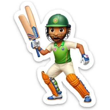 Cinematic Realistic Cricket Pop Culture Emoji, depicted with a dynamic, action‚Äêpacked scene capturing the spirit of India's beloved sport rendered with vibrant textures and energetic lighting. sticker