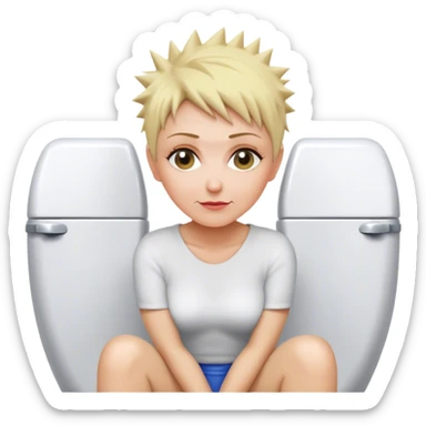 Short Blonde spikey mature woman sat on the toilet sticker