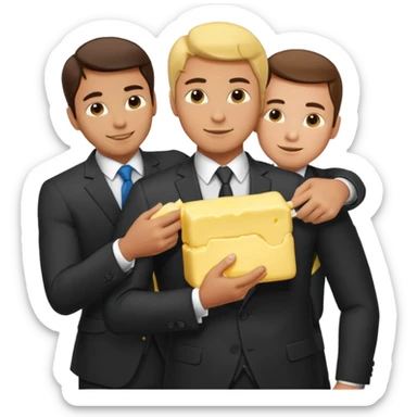 I man handsome puts butter on another man‘S back They are wearing suits sticker
