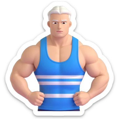 strong white male character in a blue and white striped tank top, showing muscles, simple background sticker