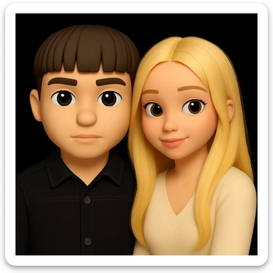 Combine both people from the provided images into one harmonious composition in a 3D emoji style with realistic details, capturing the essence of the original 3D emoji style. sticker