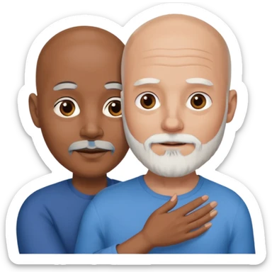 Talk bald white man with a white beard and blue eyes lovingly holding a black woman with brown eyes and grey hair sticker