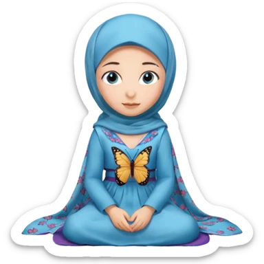 Turkish beautiful finish Konya girl blue eyes with hijab and butterfly dress long tailed on the floor  sticker