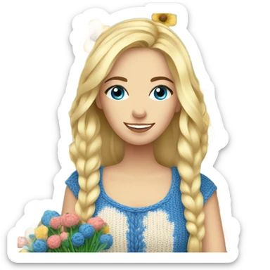 beautiful finnish blonde woman with blue eyes knitting flowers sticker