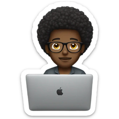 cute black man with short beard, afro, glasses, using macbook sticker