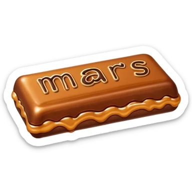 Create a cartoon-style Mars bar with gooey caramel stretching playfully. sticker