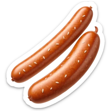 single pale sausage with smooth ivory-colored casing, slightly curved, gently browned ends, soft surface, lightly speckled, delicate finely ground filling, no plate, no garnish, no cut, whole sausage, soft lighting, subtle shadows, emoji scale sticker