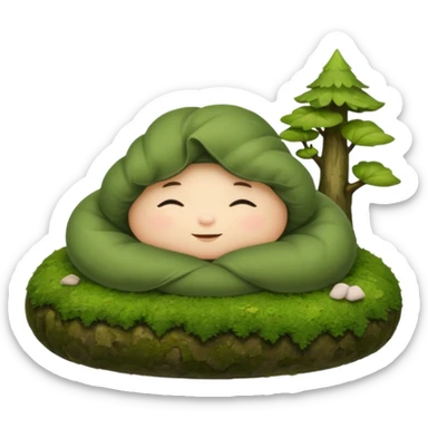 cozy forest character curled up on moss pillow with nightcap sticker