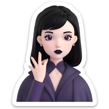black goth with pale skin, black lipstick, black hair sticker