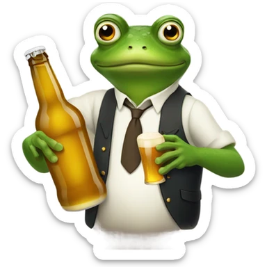Frog w bottle of beer sticker