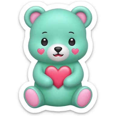Oso gummy color verde agua  corazón rosa kawaii con cuerpo entero parado sticker