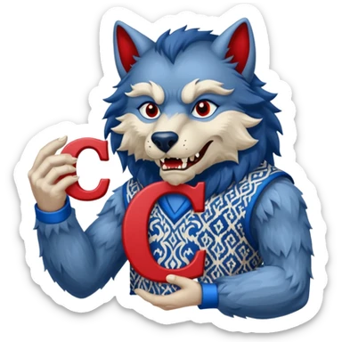 a werewolf hand holding the letter c make the c made out of persian carpet texture sticker