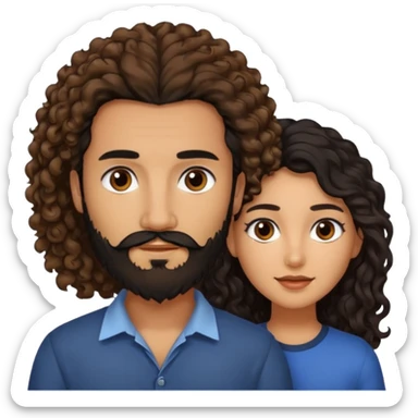 pareja de Mujer morena rizada cabello largo castaño ojos oscuros y hombre piel clara cabello negro con barba  y ojos marron sticker