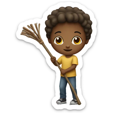 little kid holding a stick sticker